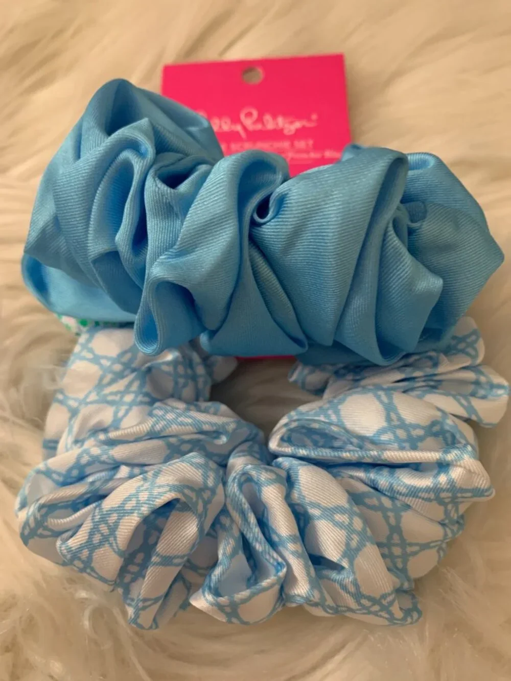 LILLY PULITZER Soleil It On Me & Frenchie Blue Large Scrunchie Set 2 Pcs